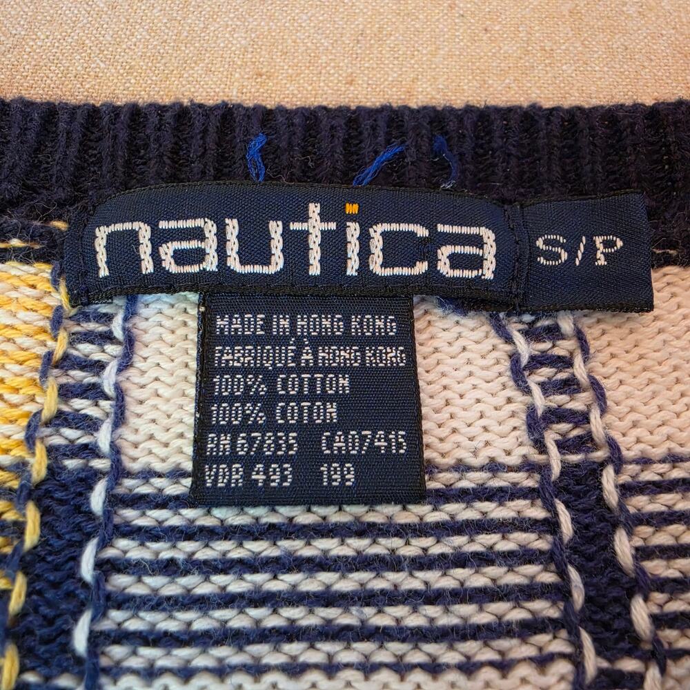 Nautica Vintage 90s Men's Plaid Multicolor Grandpa Sweater 100% Cotton Sz Small - Picture 6 of 7